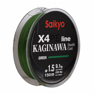 Шнур Saikyo KAGINAWA X4PE 150m, зеленый #1.5 (0,205mm), 9,1kg